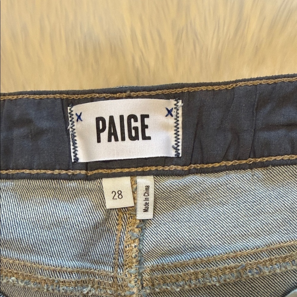 PAIGE Blue Distressed Jean Shorts - Picture 2 of 5